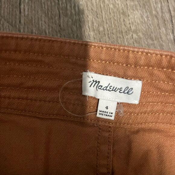 Madewell High Waist Snap Button Skirt Tan Denim Raw Hem Pockets Mini Pencil - Picture 11 of 15